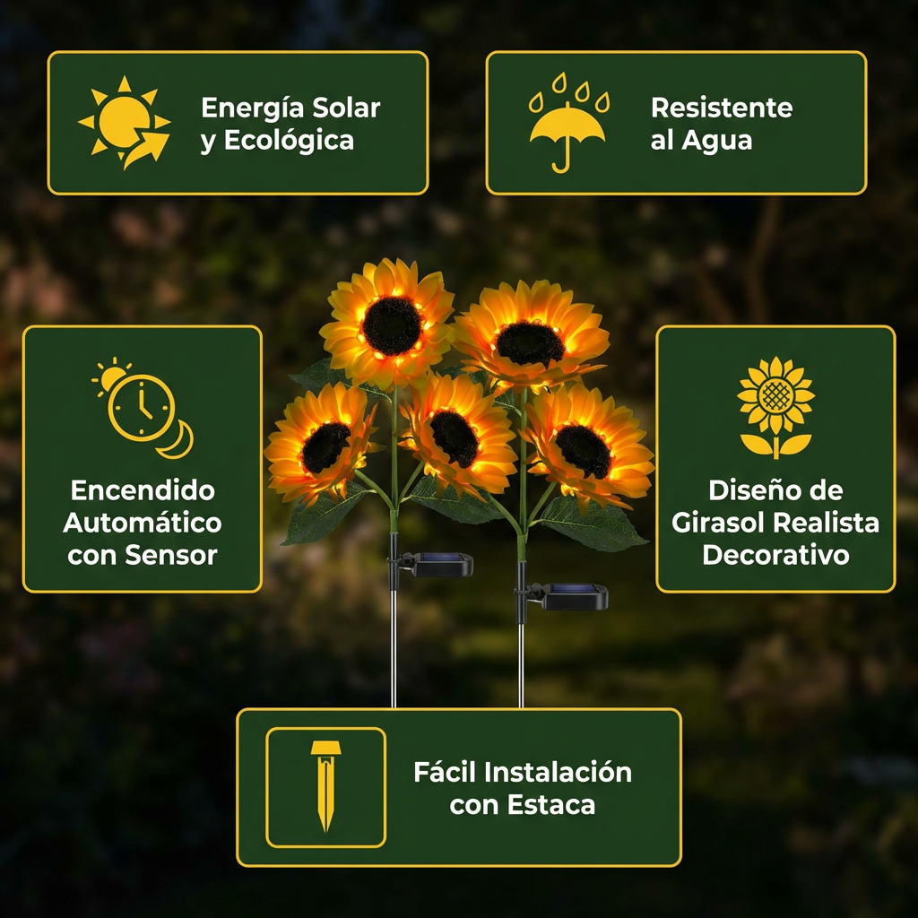 Luz de Jardín Solar con Forma de Girasol